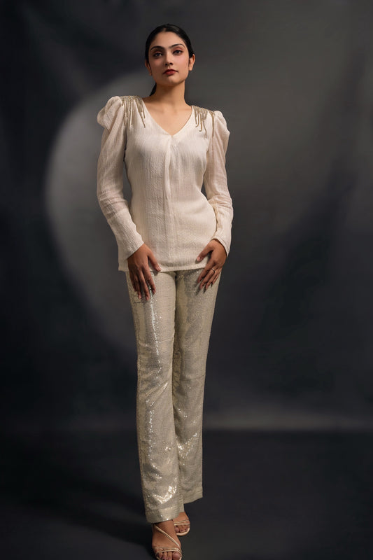 White Sequins Coord Set