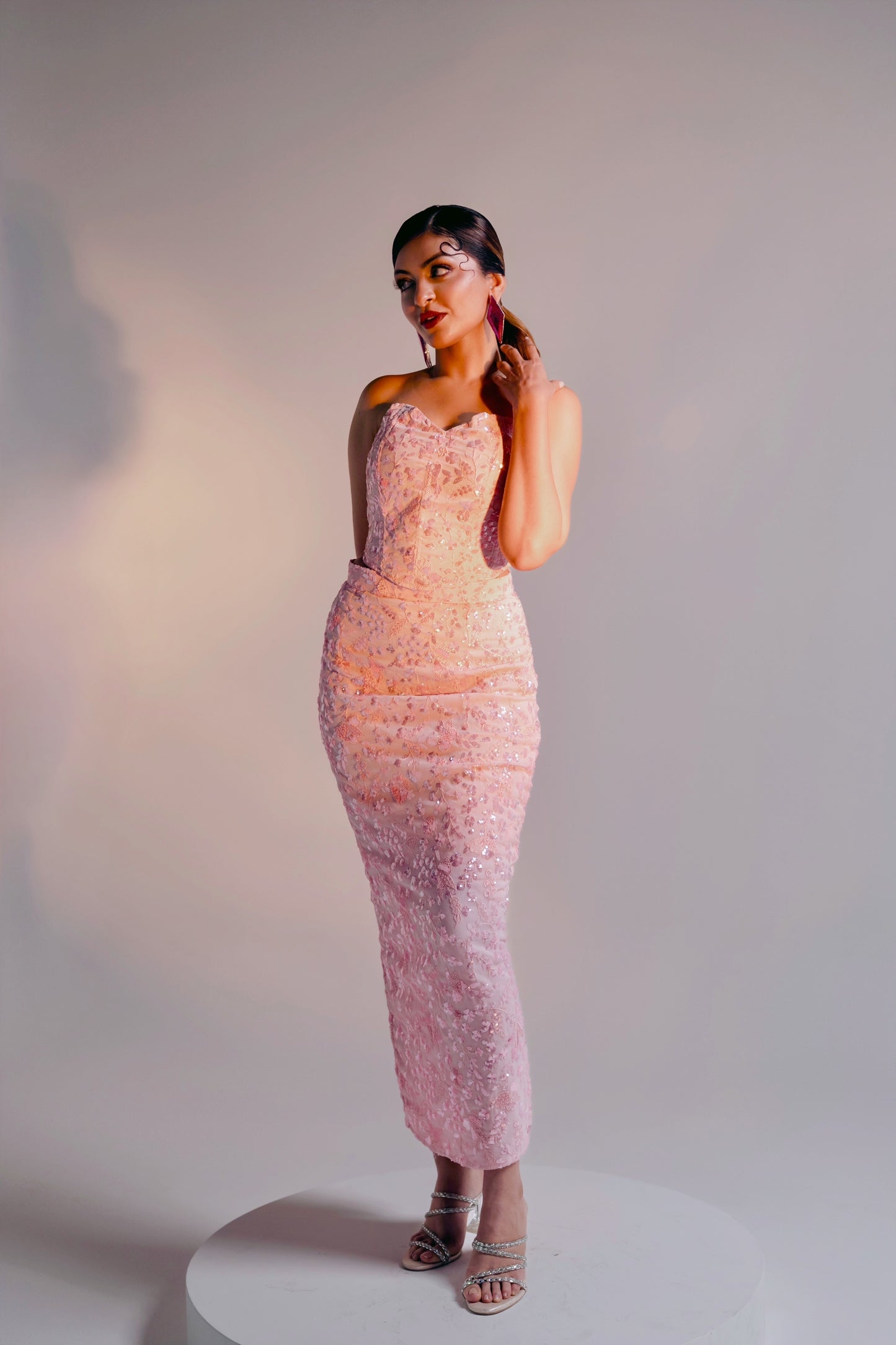 Baby Pink Embellished Corset Set