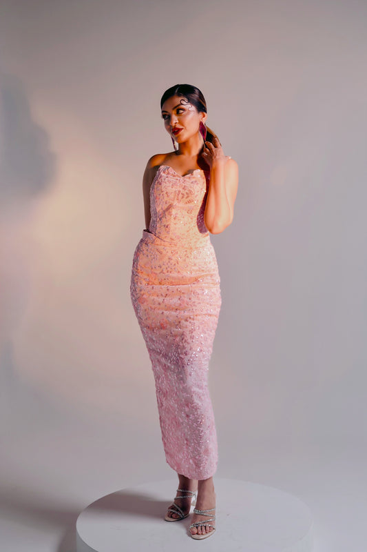 Baby Pink Embellished Corset Set