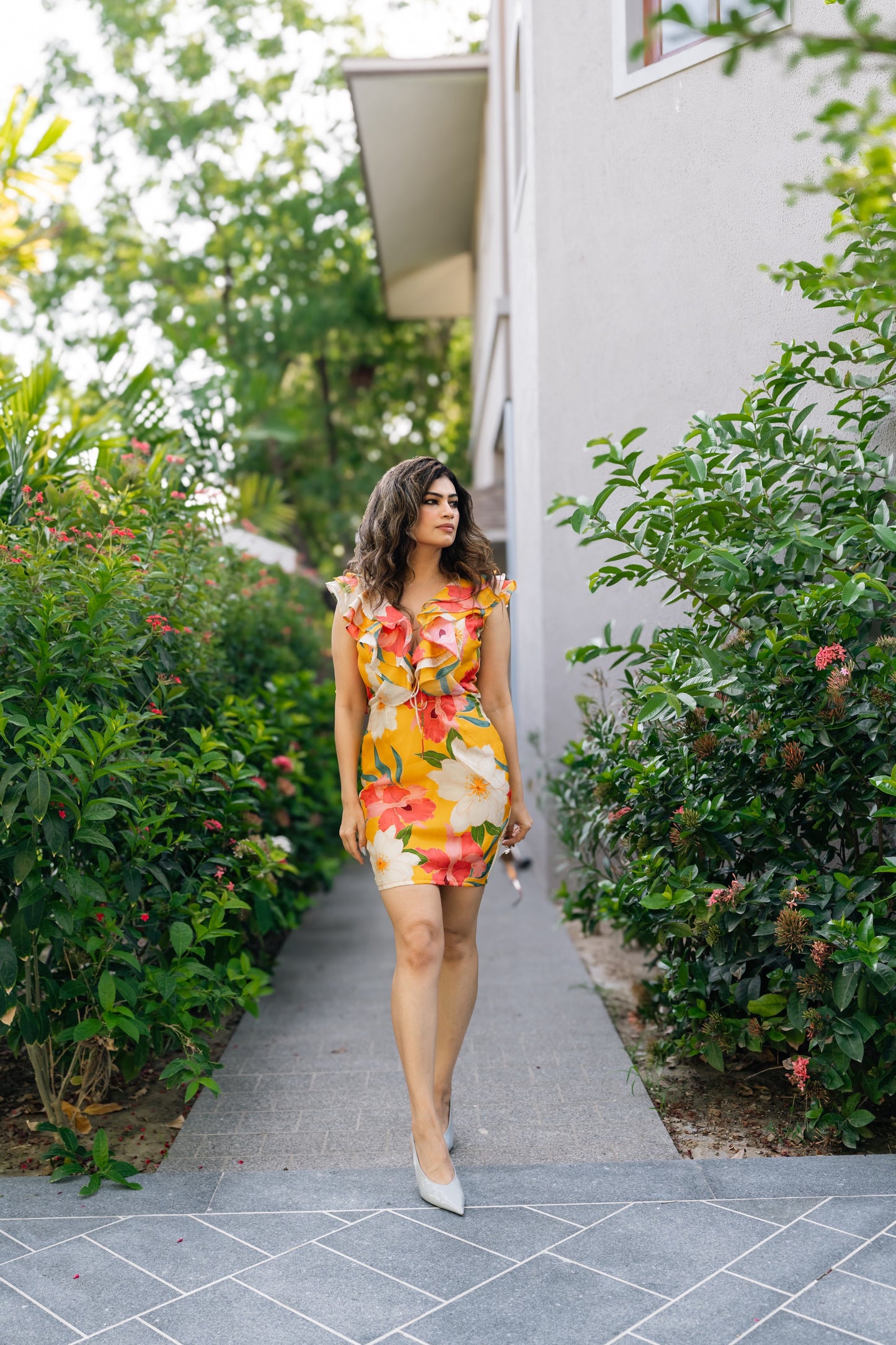 Ruffled Floral Short Dress