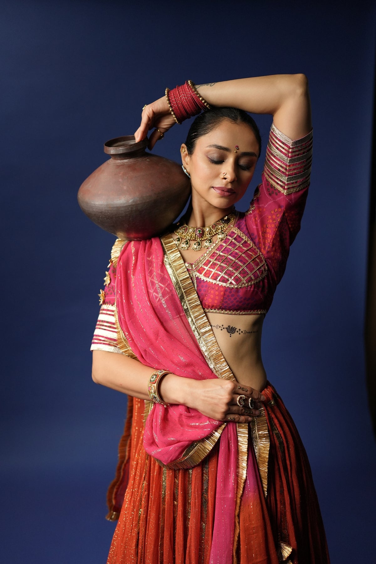 Rust Pink zari Chaniya choli set