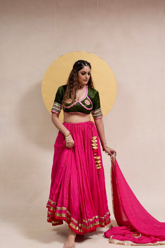 Aangi olive green pink Chaniya choli set