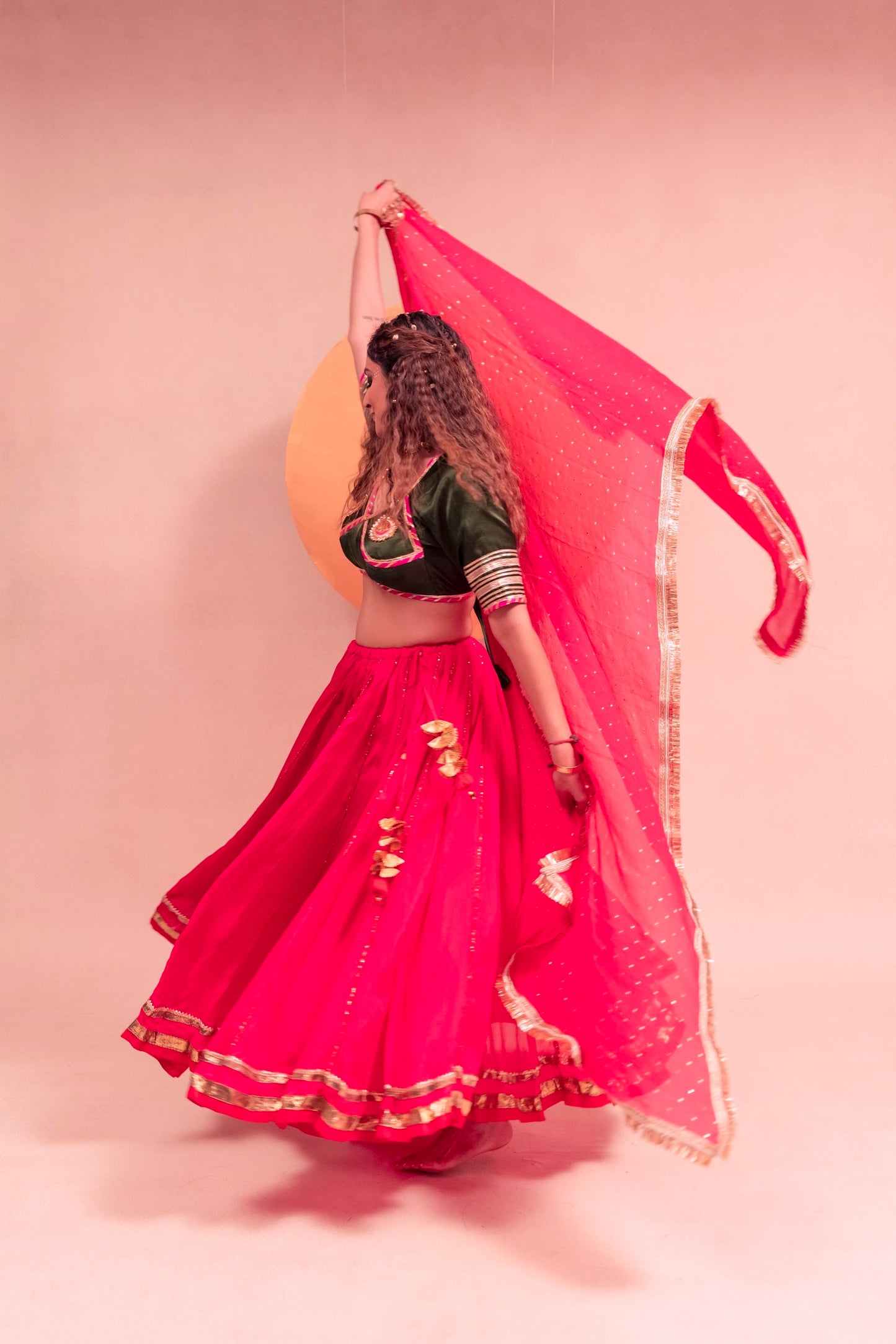 Aangi olive green pink Chaniya choli set