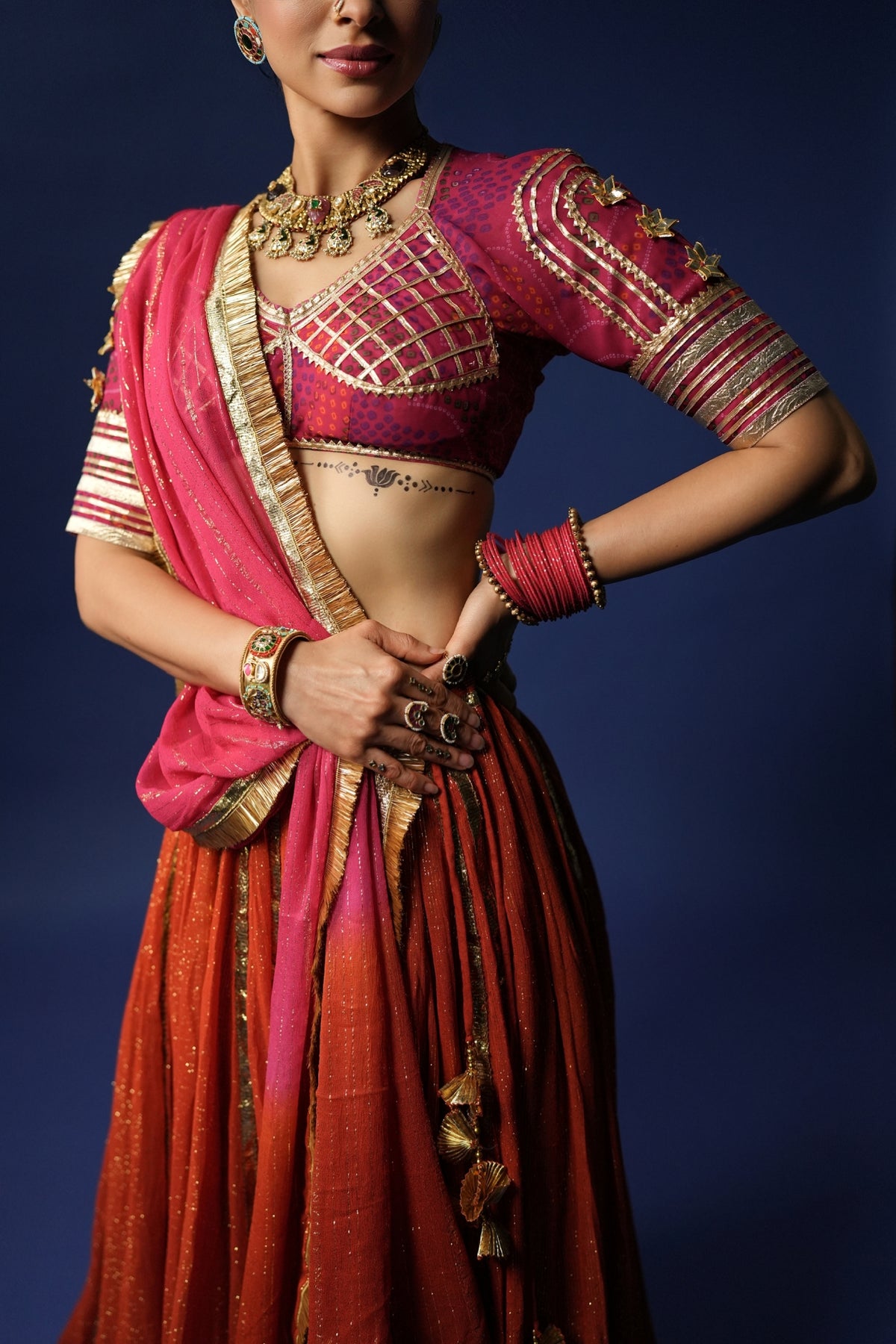 Rust Pink zari Chaniya choli set