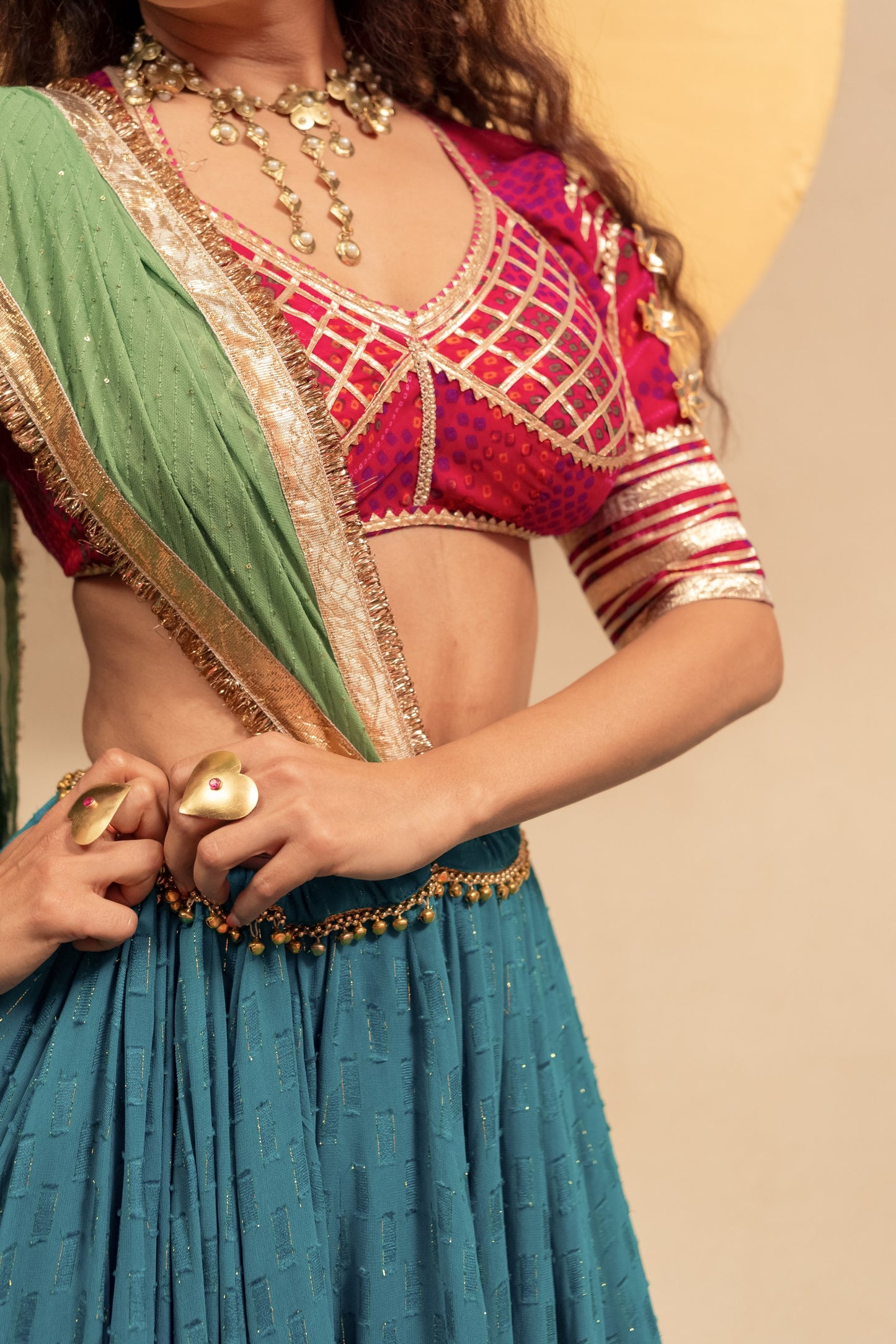 Rama pink green Chaniya choli set
