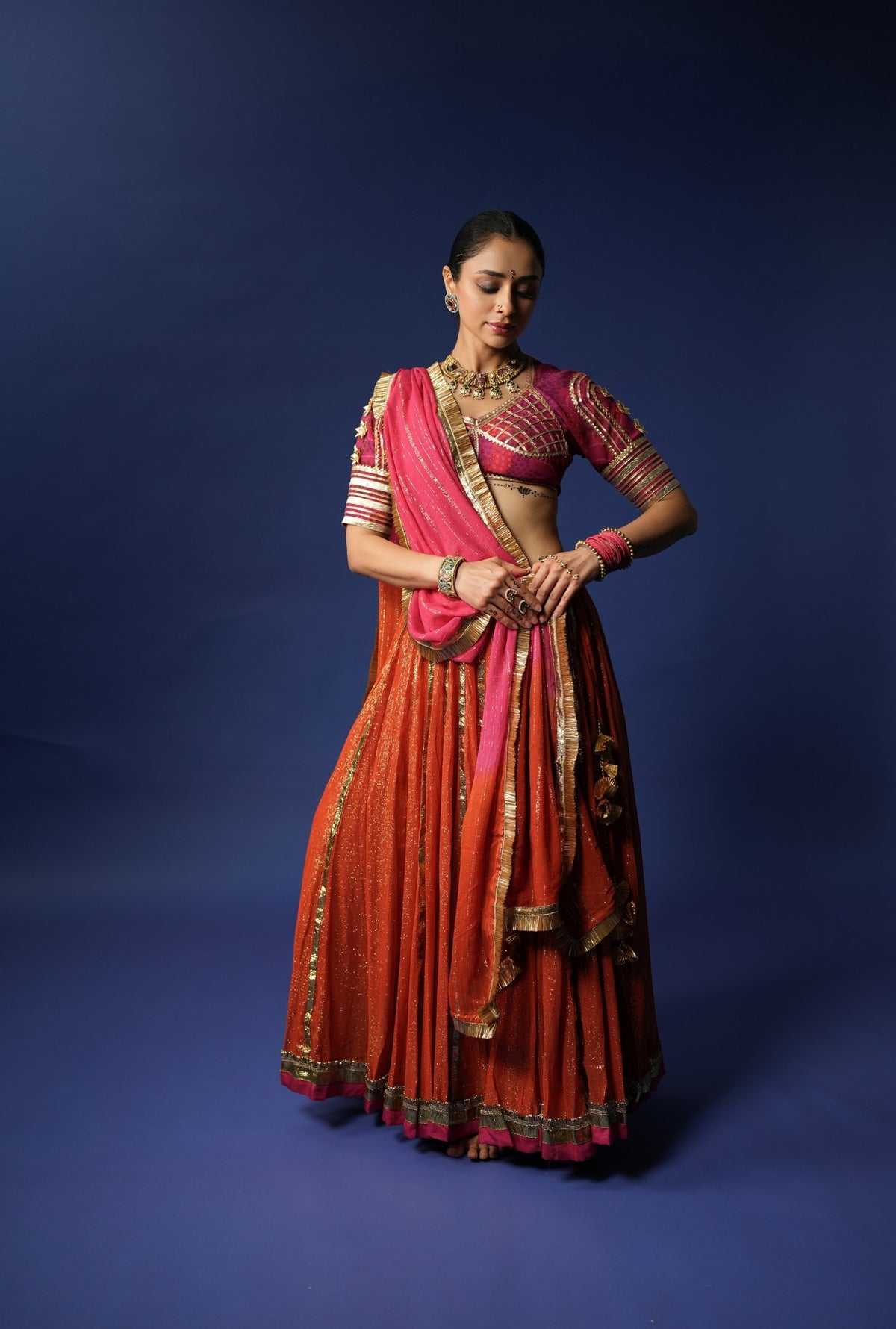 Rust Pink zari Chaniya choli set