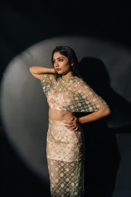 Emroidered Cape Skirt Coord Set