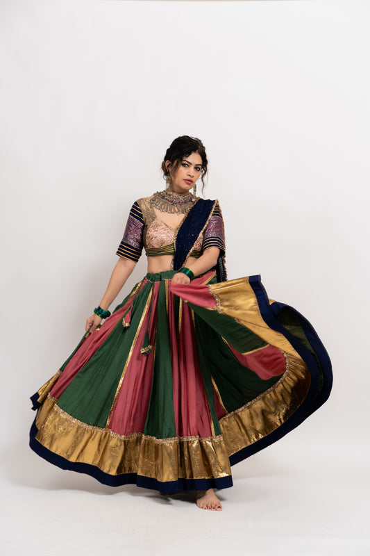 Multi Green pink kali chaniya set