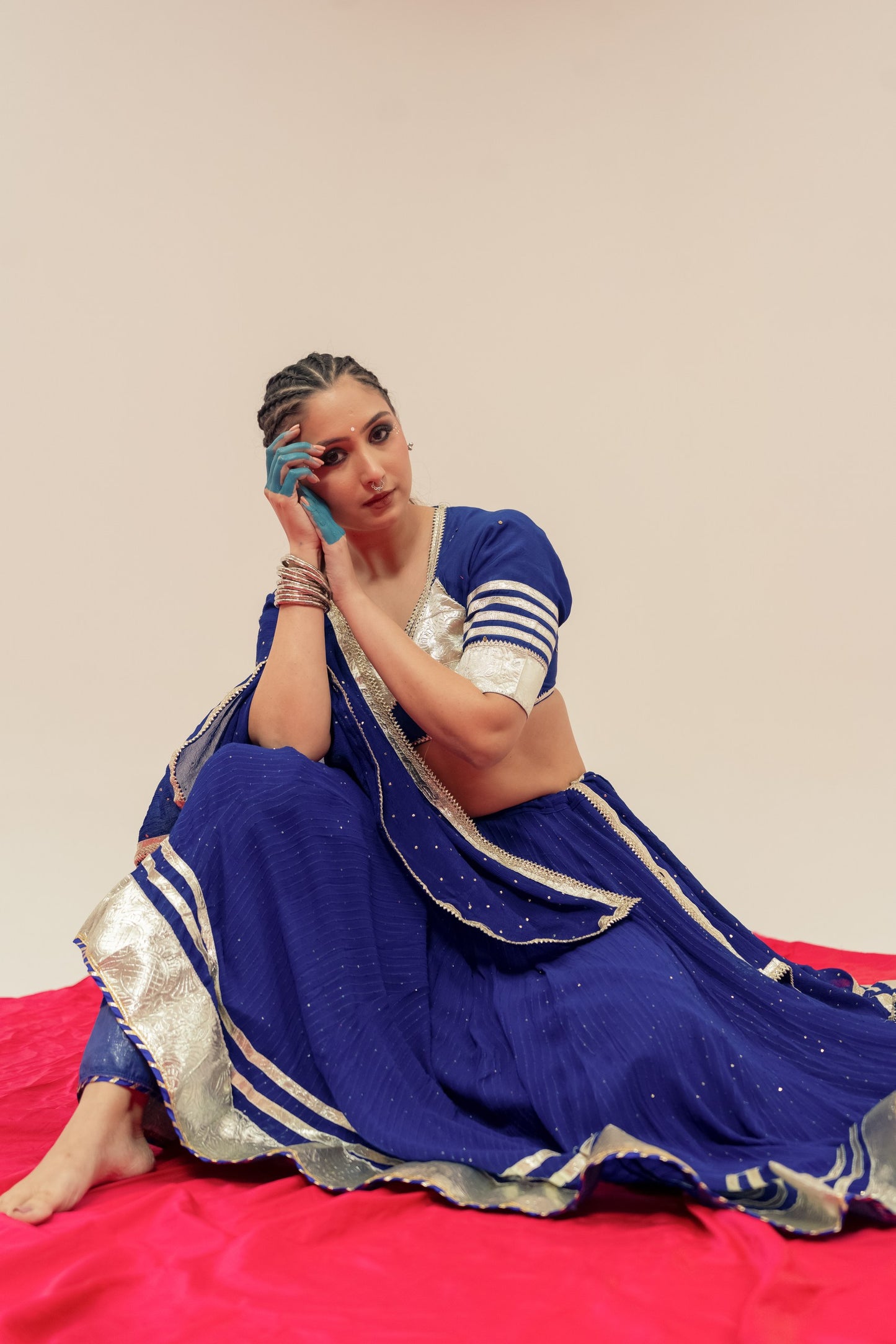 Royal blue silver Chaniya choli set