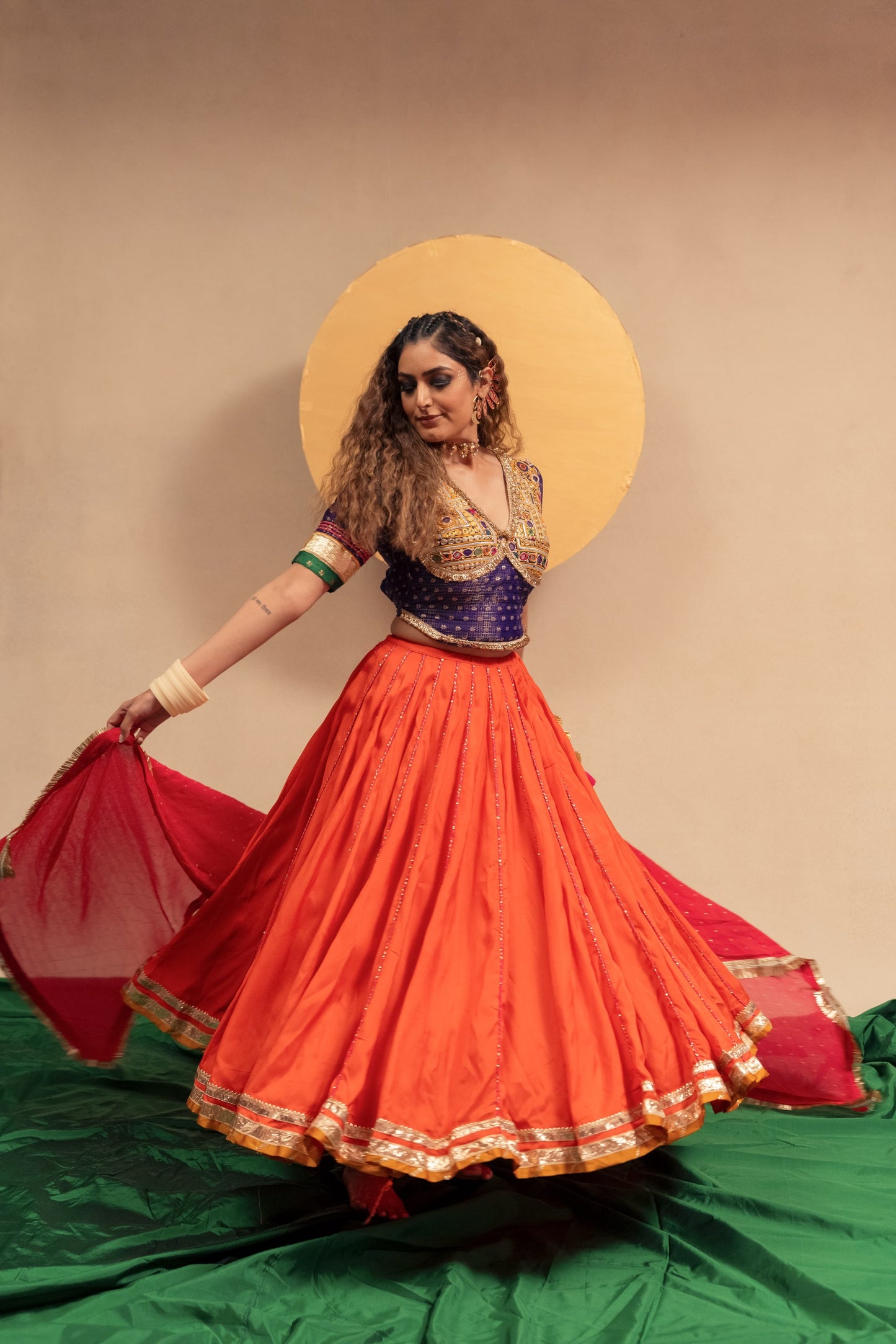 Blue orange Chaniya choli set