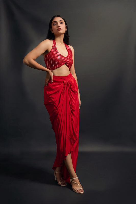Red Draped Coord Set