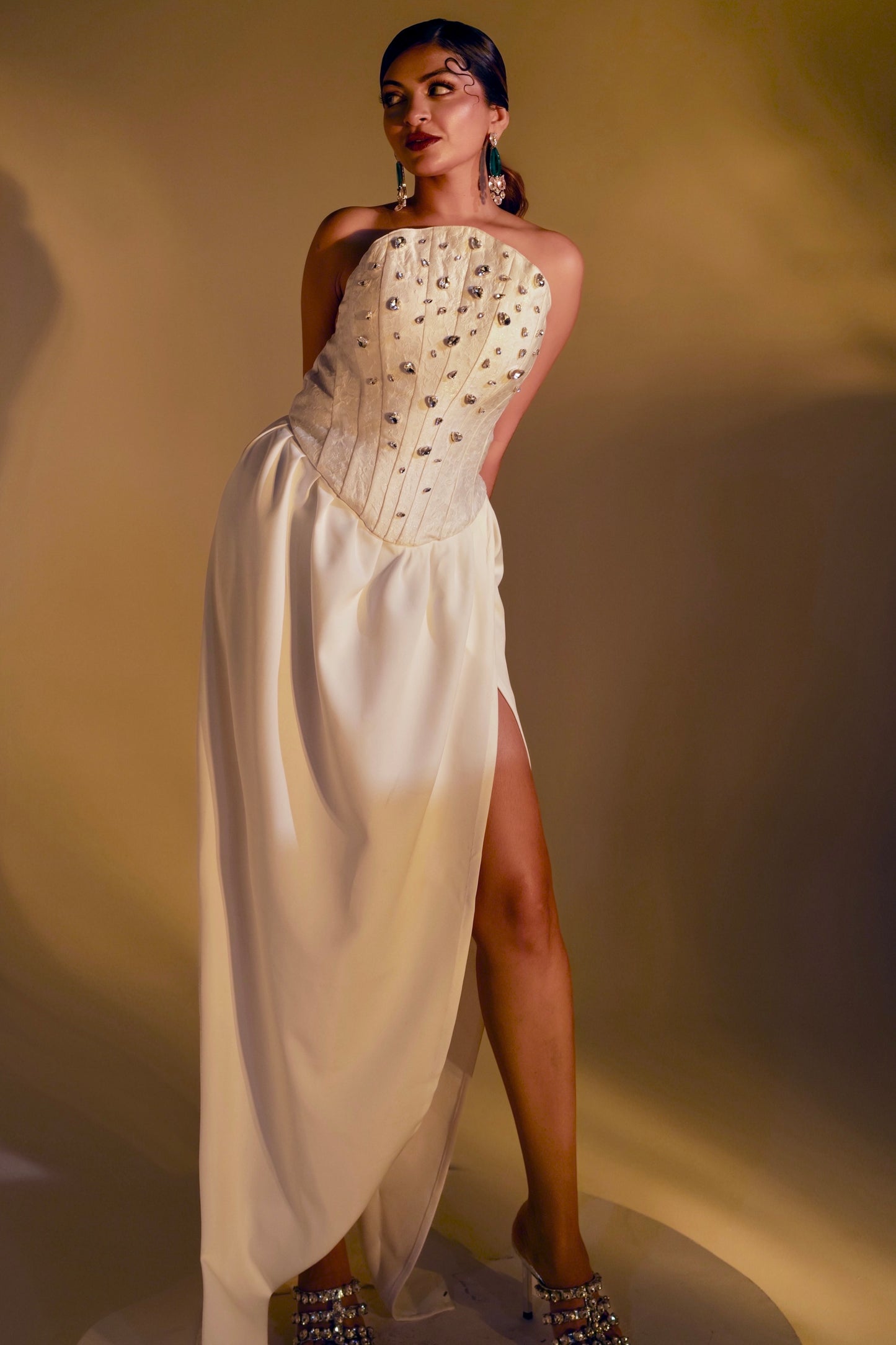 White Corset Embellished Dress