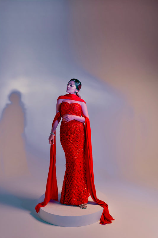 Red Embellished coord set