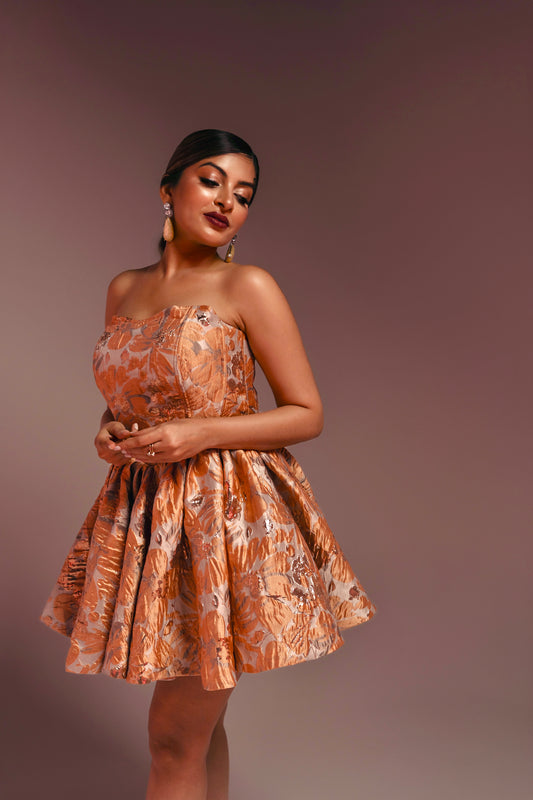 Orange Corset Flared Dress