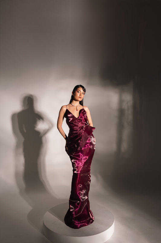 Magenta Liquid Pleated Dress