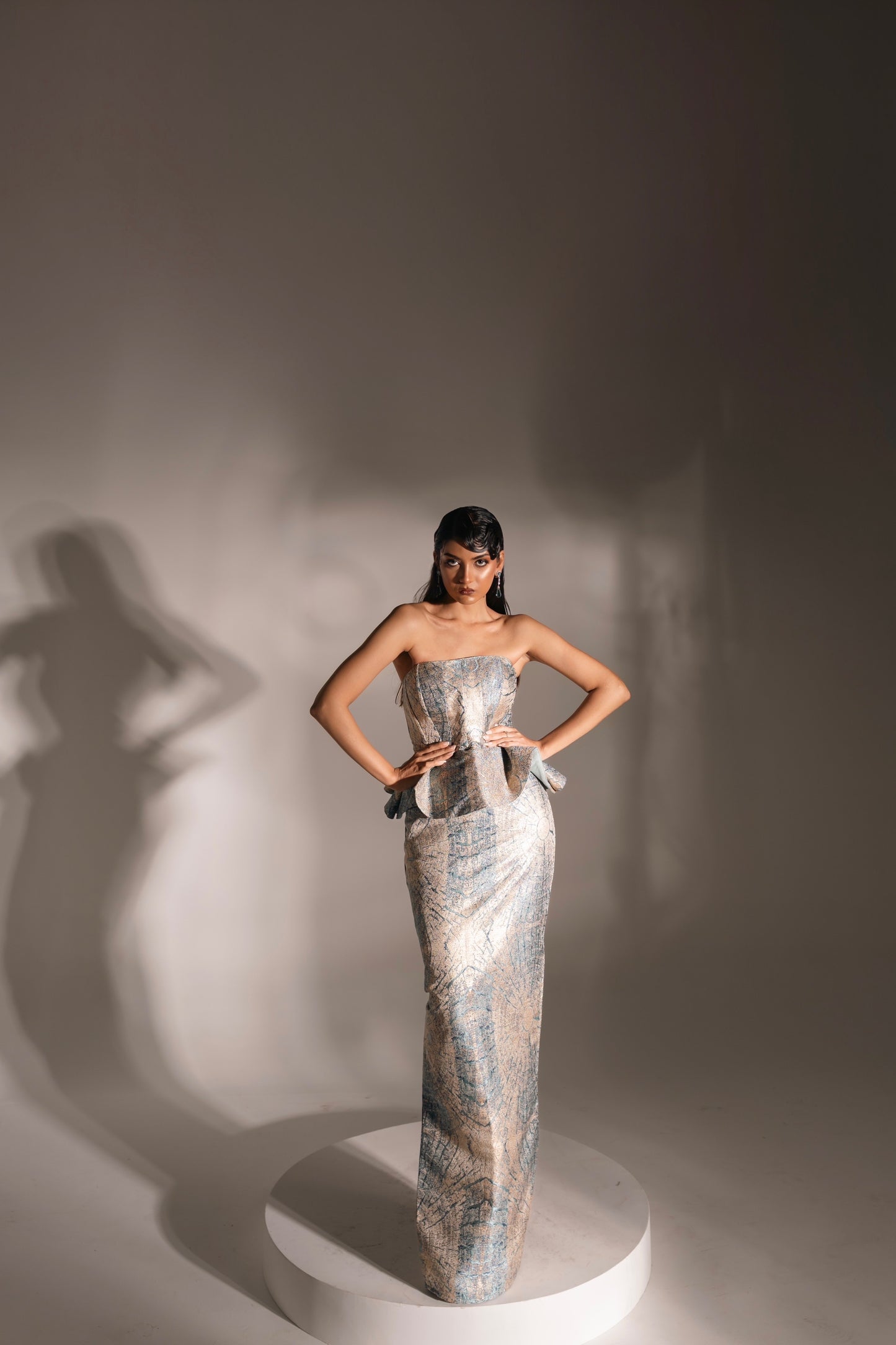 Blue Jaquard Corset Set