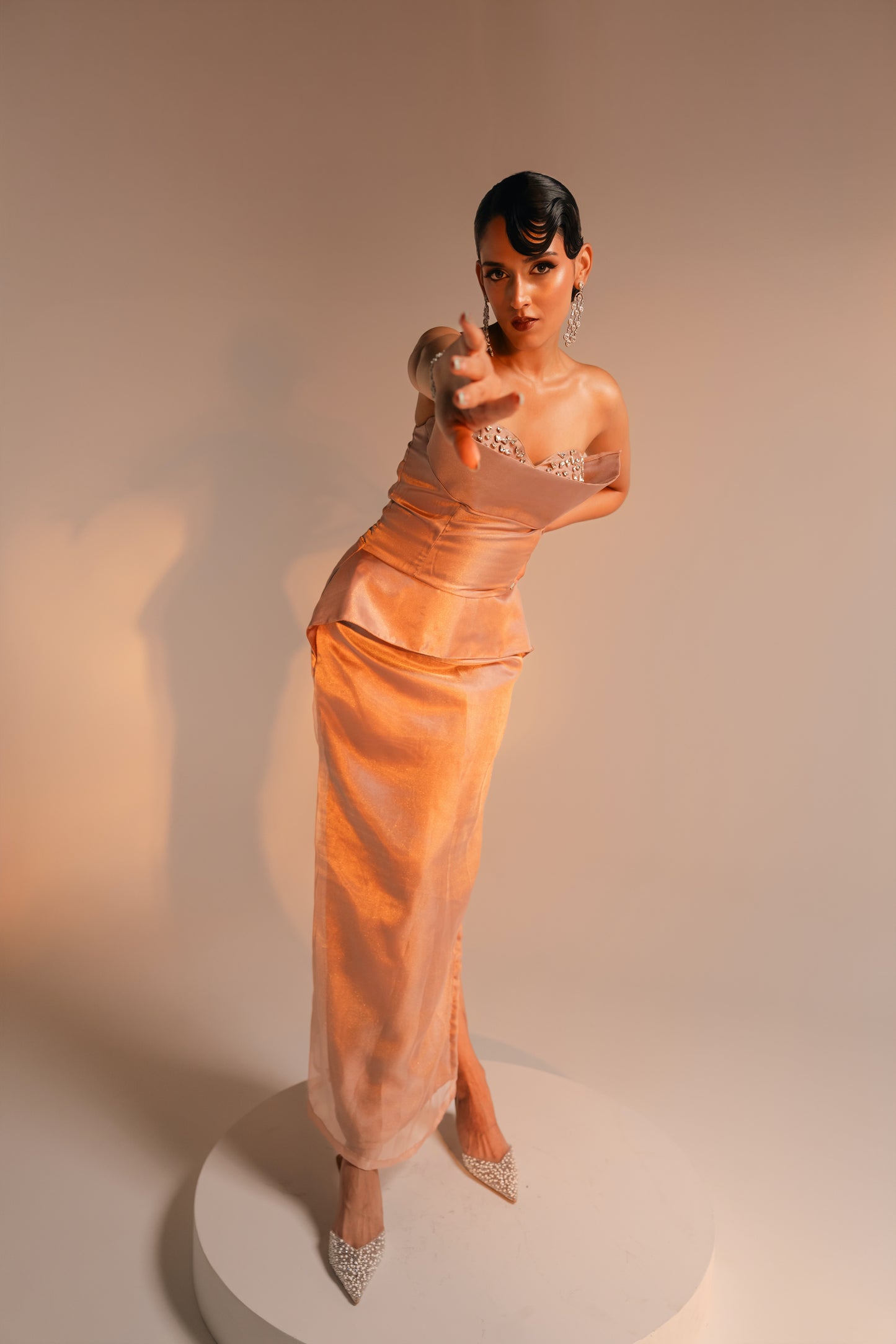 Molten Peach Corset Embellished Dress