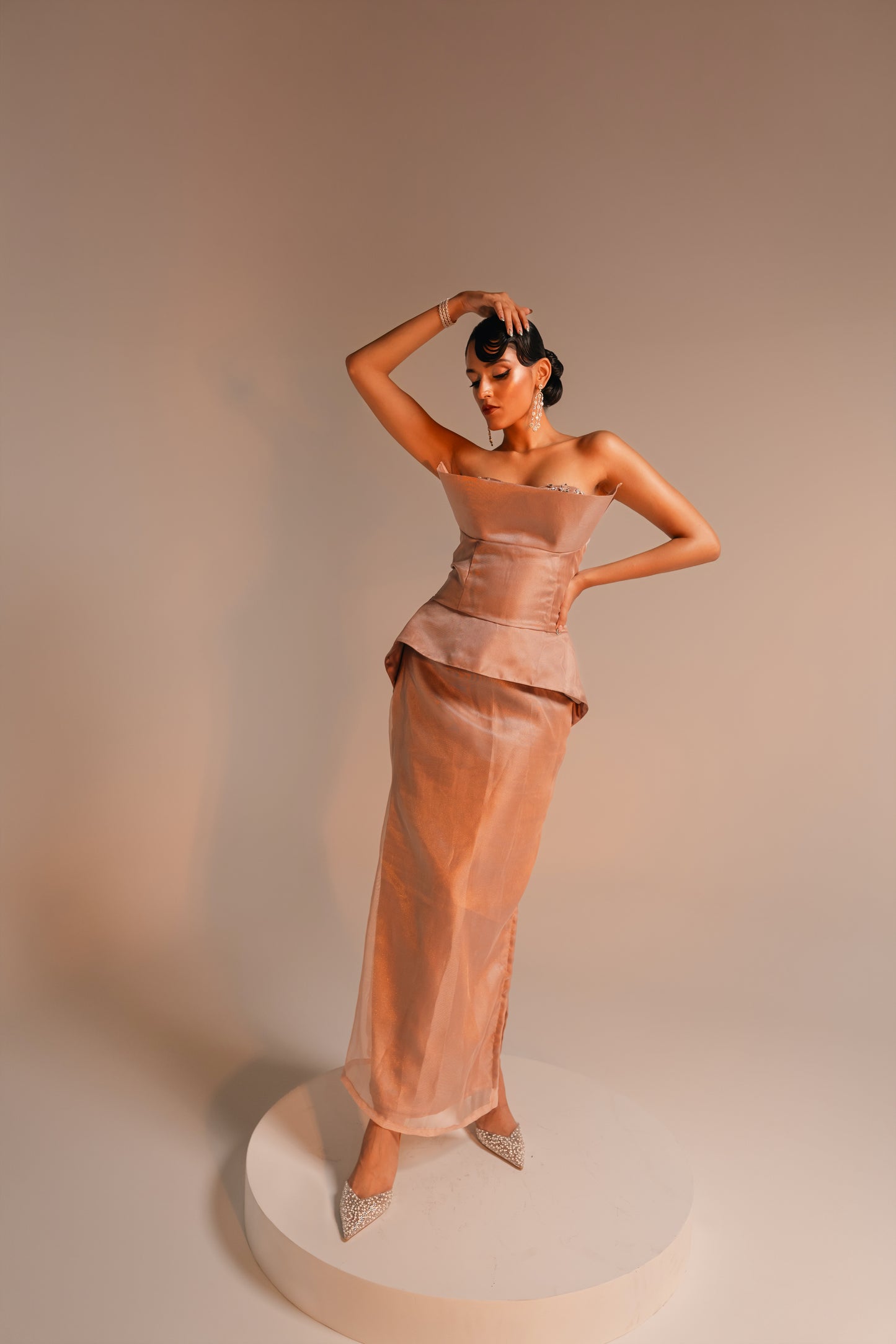 Molten Peach Corset Embellished Dress