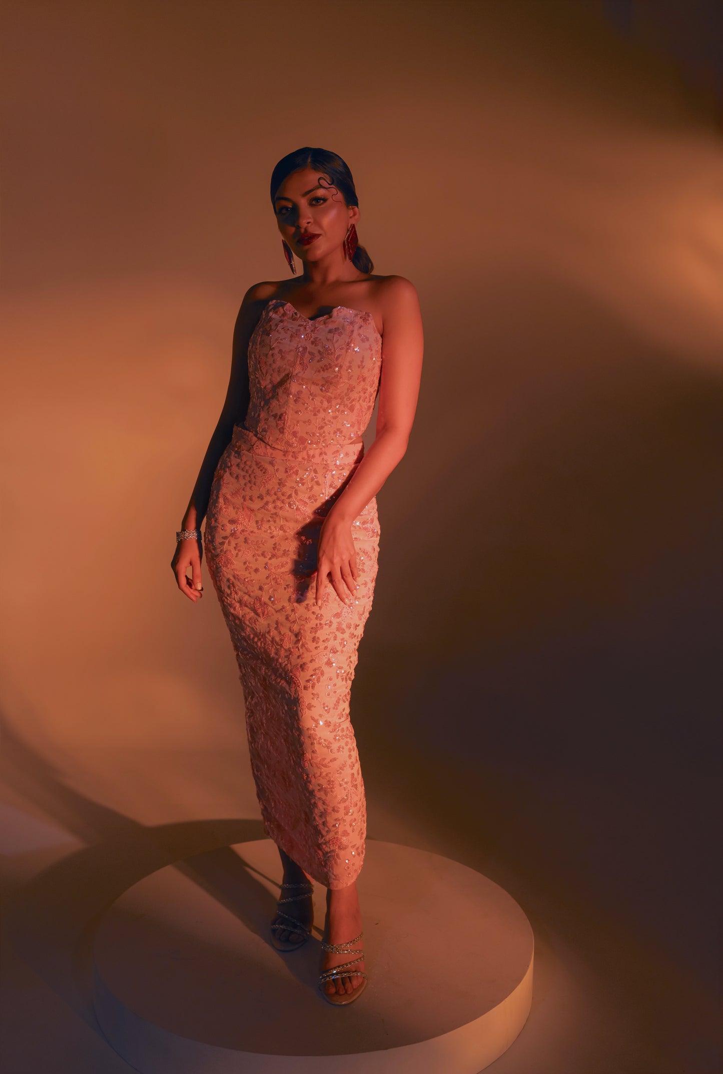 Baby Pink Embellished Corset Set