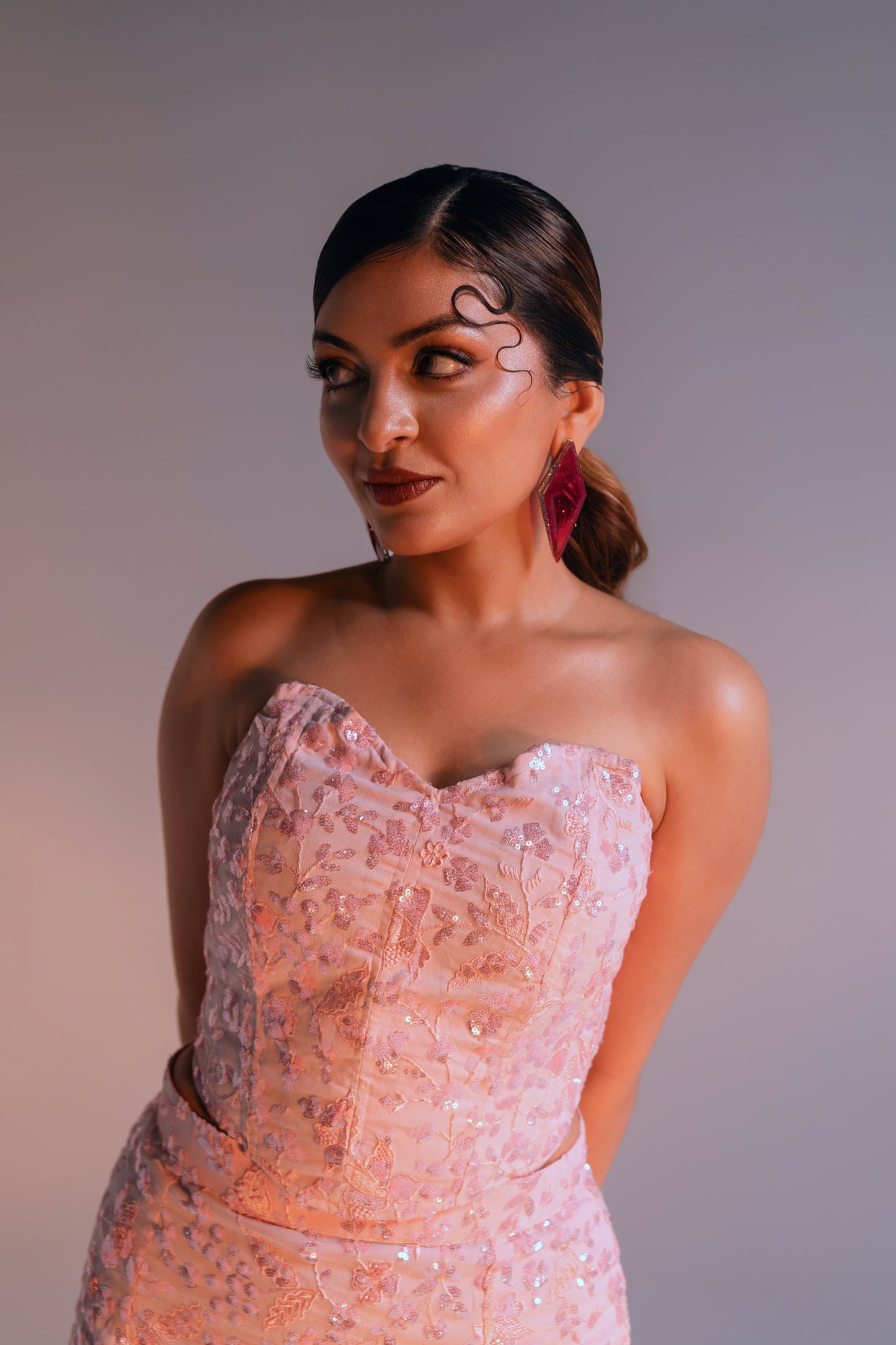 Baby Pink Embellished Corset Set