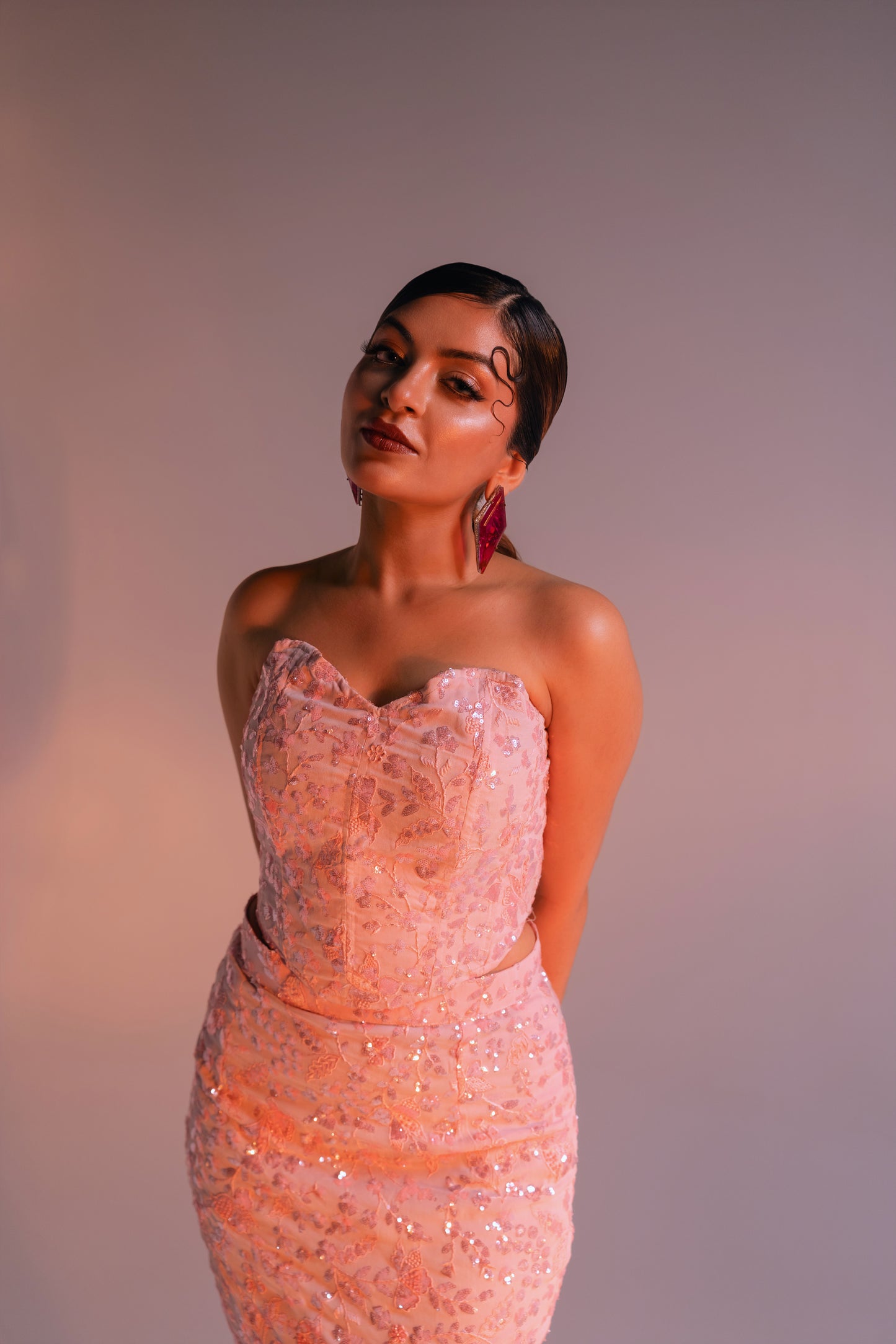 Baby Pink Embellished Corset Set