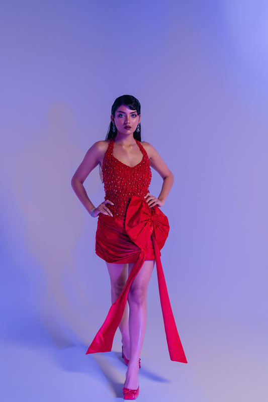 Red Tasseled Bow Dress