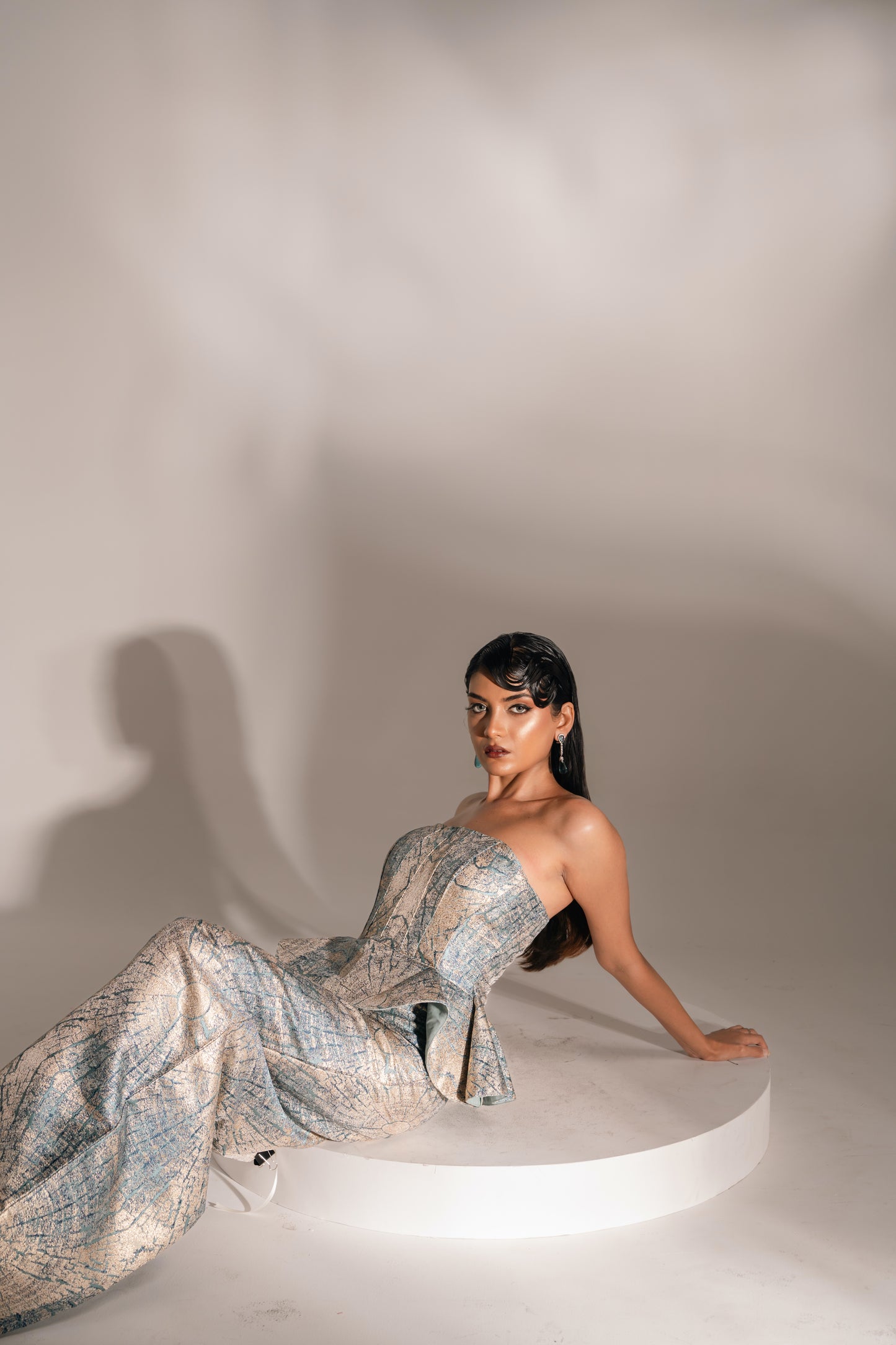 Blue Jaquard Corset Set